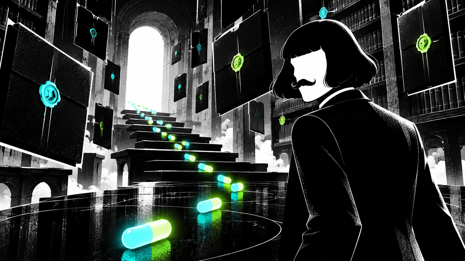 Jean follows glowing pills through a secret midnight archive